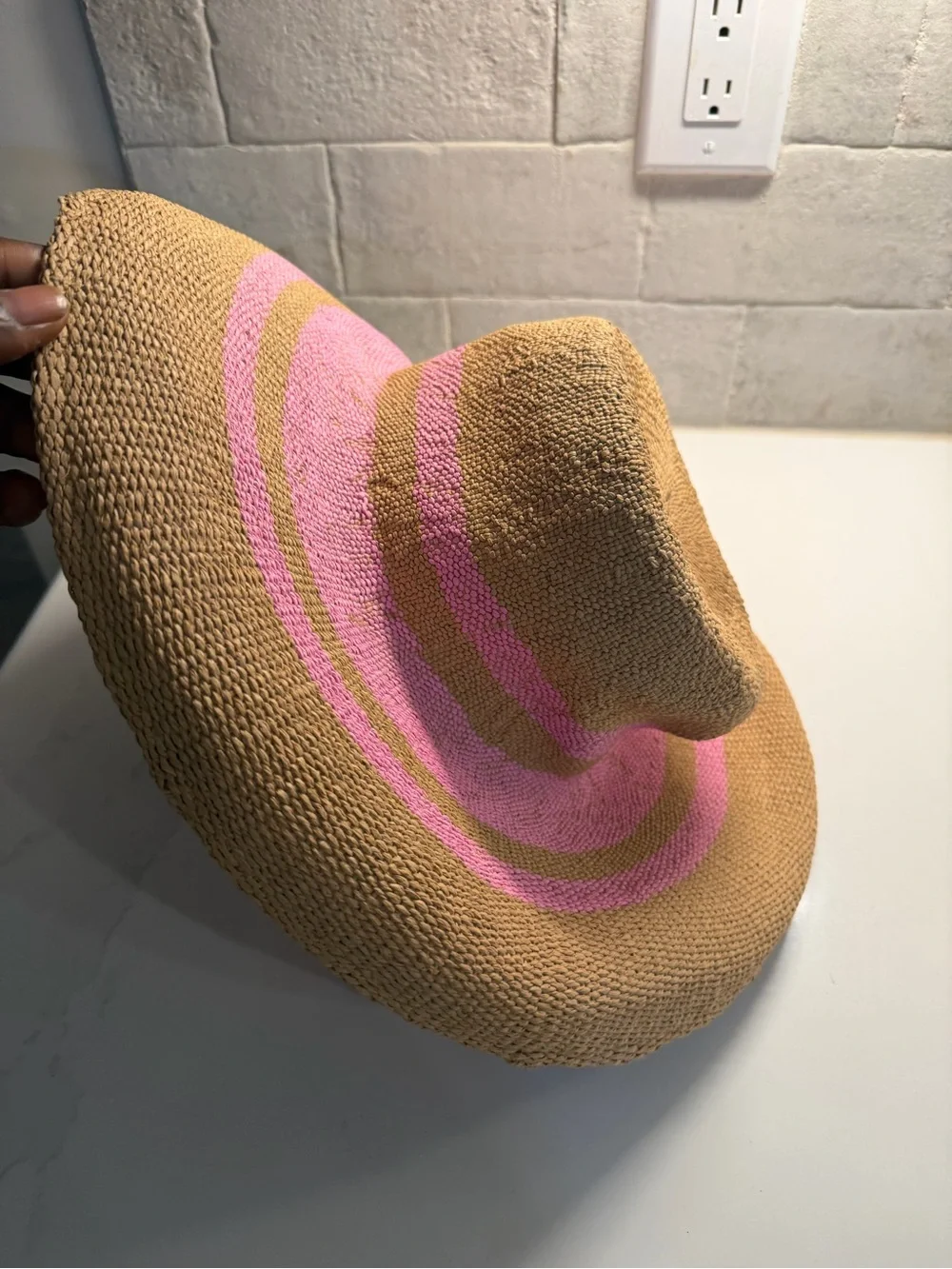 A New Day Wide Brim Straw Sun Hat with Pink Accent - S/M